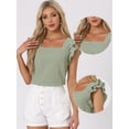 thumbnail image 2 of Unique Bargains Summer Gingham Tops for Women's Square Neck Ruffle Sleeve Blouse S Dark Green, 2 of 6