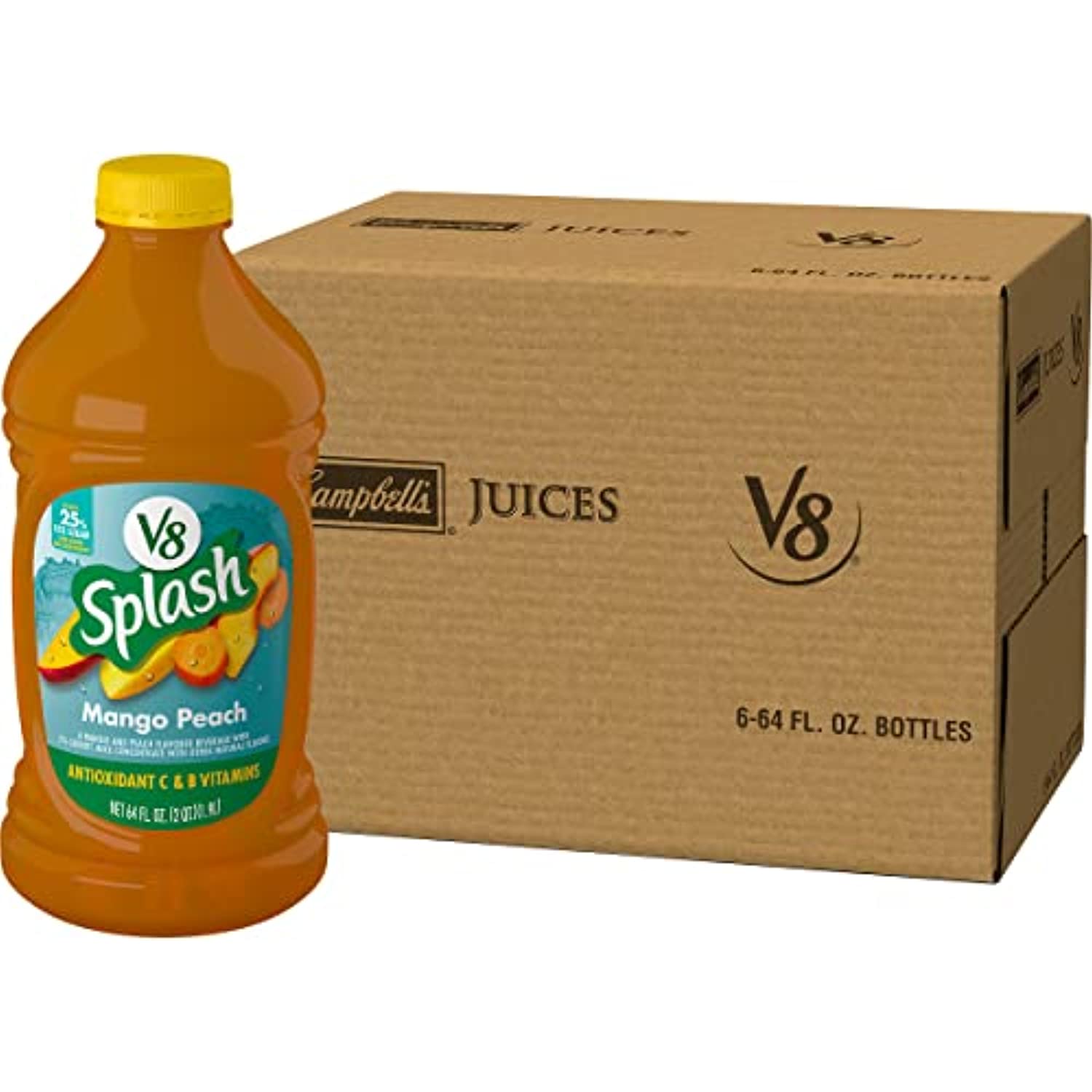 V8 Splash Mango Peach Flavored Juice Beverage, 64 Fl Oz Bottle (Pack Of