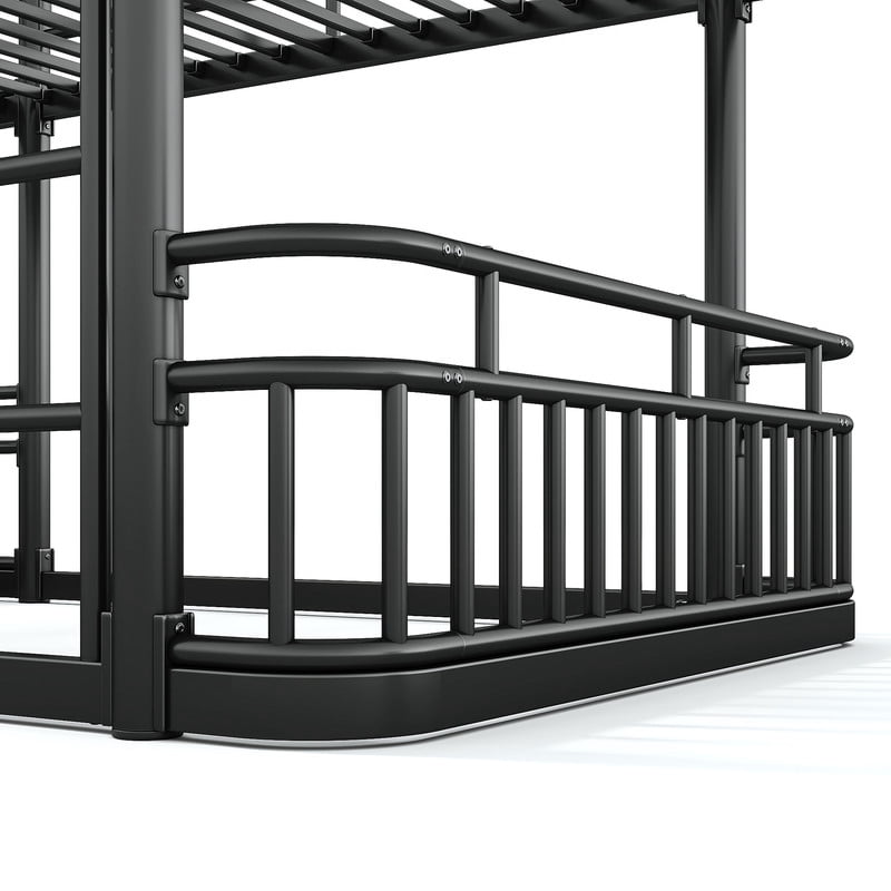 Full over Full Bunk Bed with Built-in Ladder & Safe Guardrails, Curved-Edge Sleek Metal Bed Frame with No Slat Floor Bed