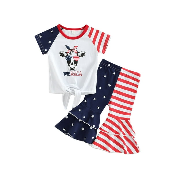 Baby Girl 1st 4th of July Outfit Short Sleeve Shirt Tops Bell Bottom ...
