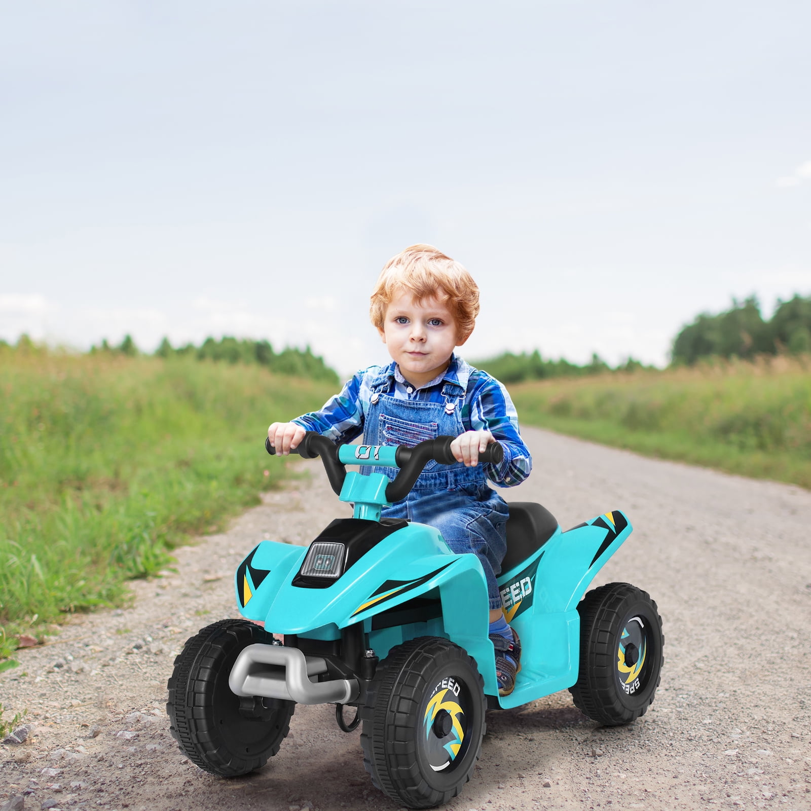 Infans 6V Kids Electric Quad ATV Ride On Toy Car for Toddlers Forward & Reverse Blue