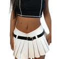 thumbnail image 3 of VISgogo Minifalda plisada para mujer, cintura baja, color sólido, con cremallera, falda acampanada corta con cinturón VISgogo moda, 3 of 9