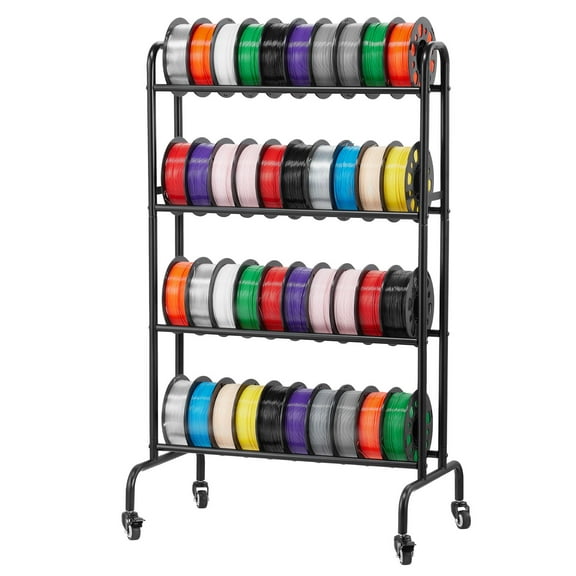 VEVOR 3D Printer Filament Storage Rack, 4 Tier Heavy Duty Storage Shelf, Rolling Filament Spool Holders Racks with Wheels, Filaments Organzied for 3D Printing Station, Office, Workshop (Shelf Only)