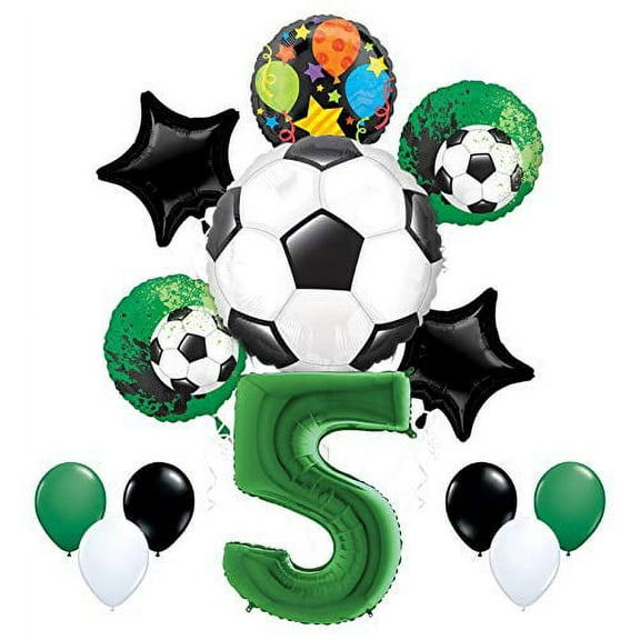 Mayflower Products Soccer Party Supplies 5th Birthday Goal Getter Balloon Bouquet Decorations - Green Number 5