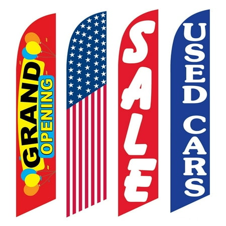 4 Advertising Swooper Flags Grand Opening America Sale Used Cars