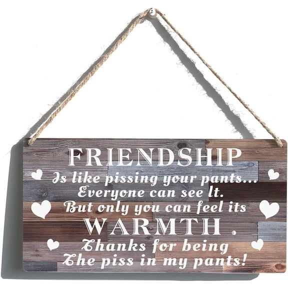 Zomyto Friendship Sign Farmhouse Friendship is Like Pissing Your Pants Wooden Hanging Sign Plaque Rustic Wall Art 12 x 6 Inches