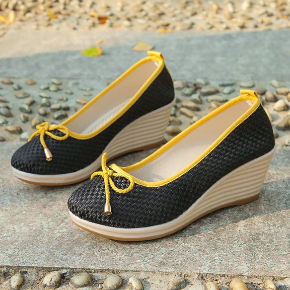 AUDeals Women Casual Slip On Wedge Shoes, Closed Toe Low Heel Pumps, Non Slip Platform Shoes for Dress Wear (Black, 6.5)