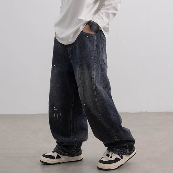 CUZIBR Baby Pants Boys Thick Lined Warm Denim Pants Straight Wide Leg Trousers Youth Loose Fit Comfortable Fashion Classic Jeans For Sports Everyday Activities,Dark Blue,4-5 Years