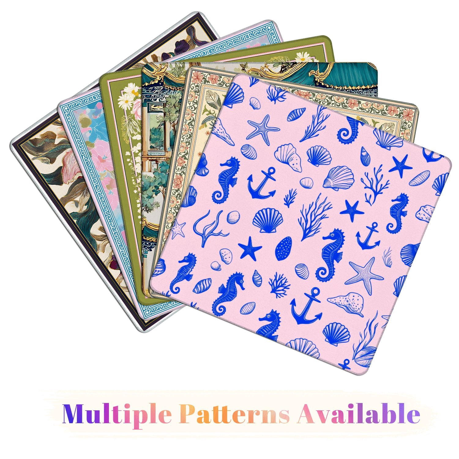 Mahjong Mat 31.5" x 31.5" Blue Ocean Theme Seahorses Starfish Anchors Shells Pink Non-Slip Noise Reduction American Mahjong Tiles Table Cover for Dominoes Poker Card Board Games Gift