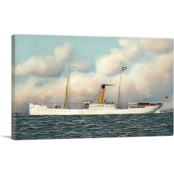 ARTCANVAS The Steam Ship S.S. Anselm Outward Bound Canvas Art Print by Antonio Jacobsen - Size: 12" x 8" (0.75" Deep)