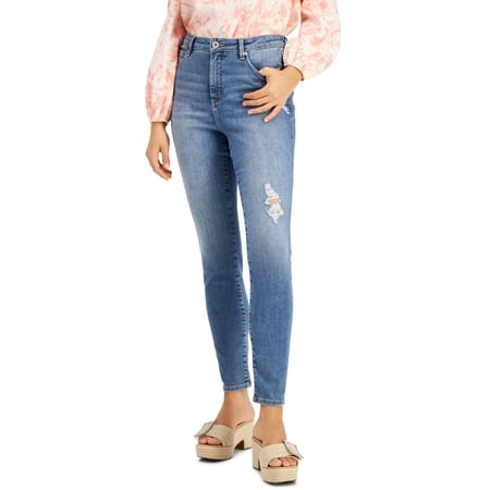 INC International Concepts Womens High Rise Ripped Skinny Jeans Light Indigo 6