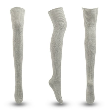 

Foraging dimple Women s Autumn/Winter Japanese-style Extra-long Long Tube Cotton Retro Thick Needle Over-the-knee Socks Gray