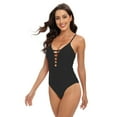 thumbnail image 3 of Xmarks Women's One Piece Swimsuits V Neck High Waist Bathing Suit Sexy Hollow Monokini Swimwear Black US 12, 3 of 11