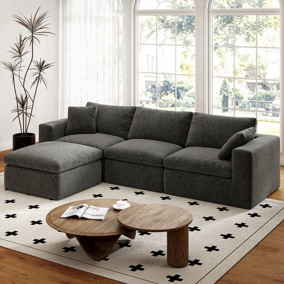 3 Seat L-Shaped Cloud Sectional Sofa for Medium Room