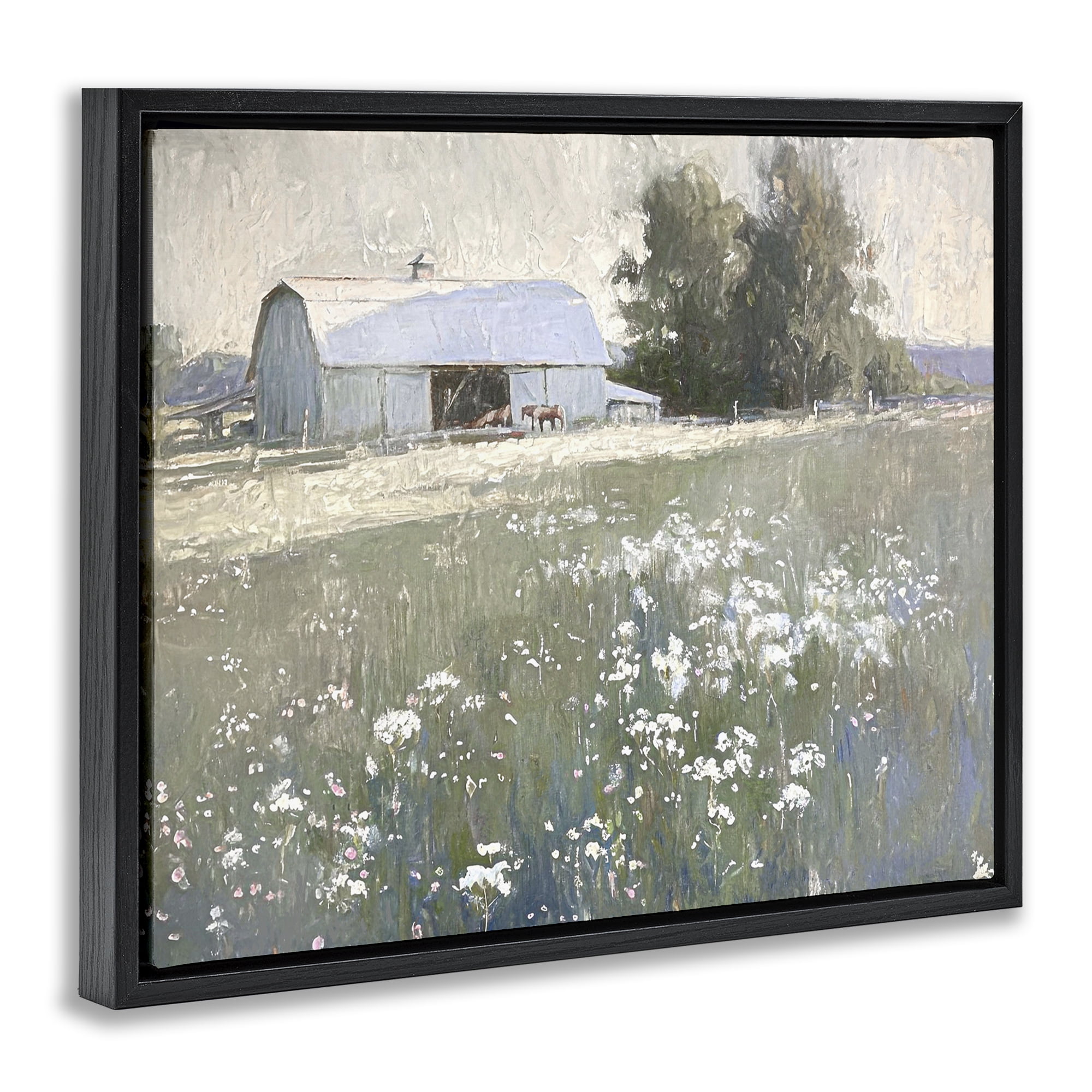 Stupell Industries Peaceful Farm Pasture Landscape Painting Black Floater Framed Canvas Art Print Wall Art, 31 x 25