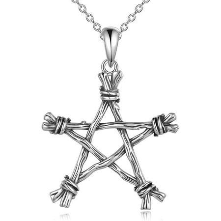Pentagram Necklace Sterling Silver Pentacle Necklace Star Necklace Wiccan Jewelry Gifts for Women Men Mother's Day