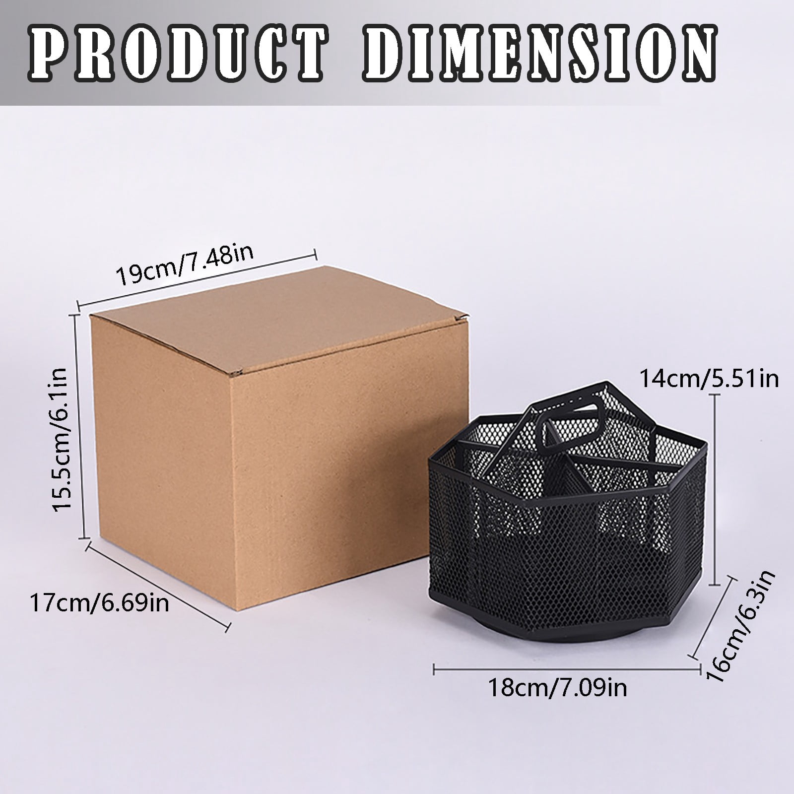 Pencil Holder with Handle, Rotating Desk Organizer, Mesh Desk Organizer Rotate with 6 Compartments – Metal Pen Organizer, Office Desk Accessories, 1 Pcs, 7.09x5.51"(Black)