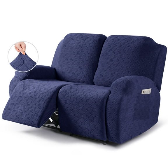 Namzi Couch Cover Stretch Sofa Covers Jacquard Geometry Reclining Chair Cover for Living Room Sofa Easy Fit Washable Furniture Sofa Protector 2 seat (Dark Blue)