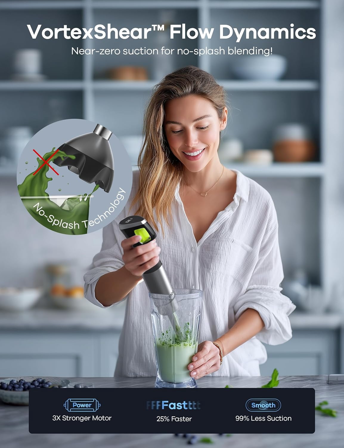 Immersion Blender 1200W Heavy Duty Hand Mixer with  Display Variable Speed 9-in-1 Electric Handheld for Soup Puree Smoothies