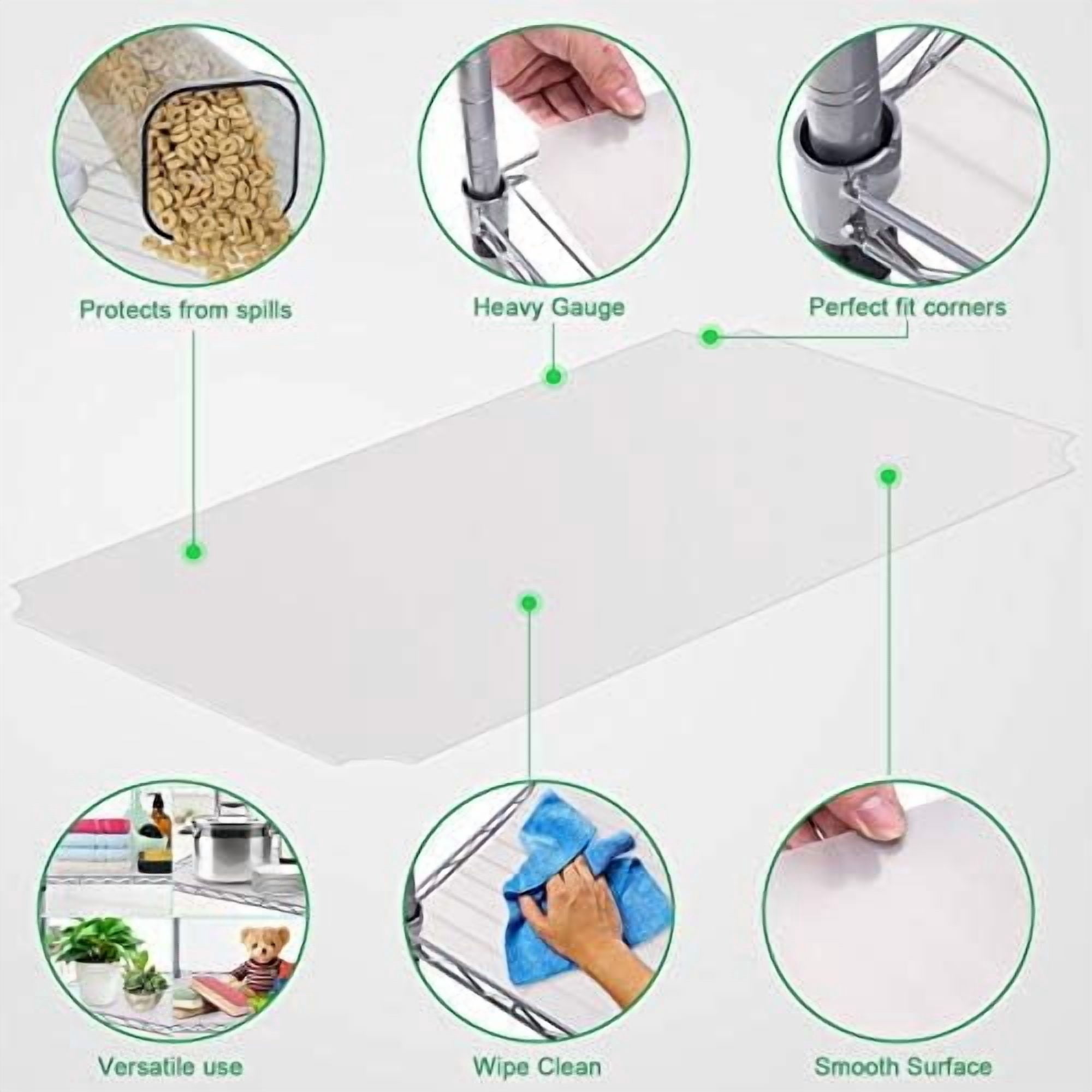 Wire Shelf Liner 14" x 36" Value Pack of 5 Flat Heavy Duty Waterproof Non-Adhesive Industrial Strength Plastic Mats for Tier Shelving Unit, Transparent