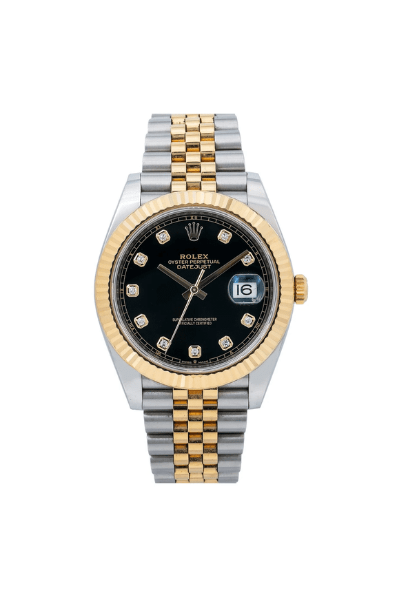 Pre-Owned Rolex Datejust 41 126333 41 mm Two-Tone Yellow Rolesor Black Diamond Dial Jubilee Bracelet Mens Watch