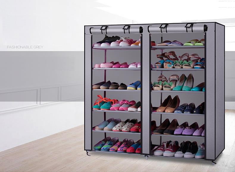 Double Rows 9 Lattices Combination Style Shoe Cabinet Shoe Organizer Gray 
