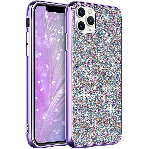 For iPhone 11 Slim Bling Glitter Clear Purple Girls Shockproof Hybrid Case  Cover