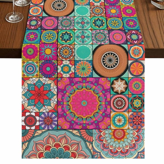 Table Runners 72 Inches Long Dress Scarves, Colorful Ethnic Farmhouse Kitchen Table Runner, Coffee Tablerunners, National Modern Geometric Red Green 13x72 Inch