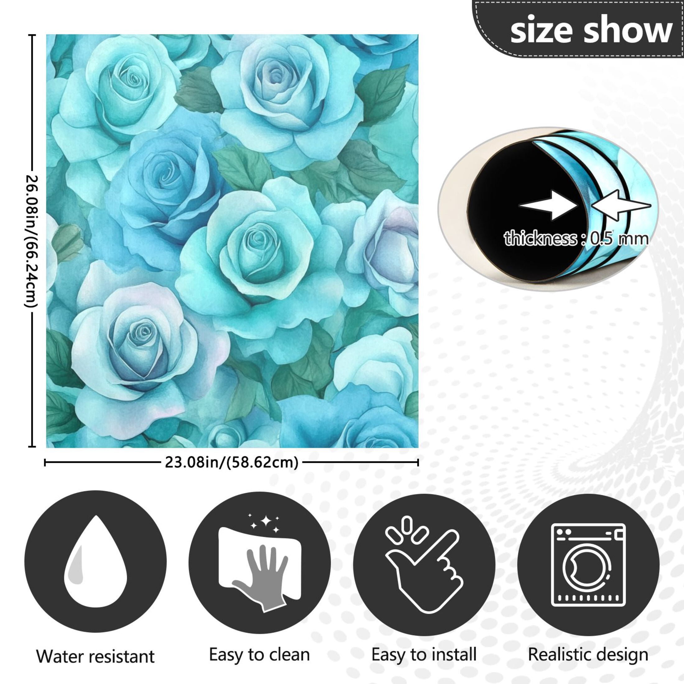 Dishwasher Magnetic Sticker 23x26 Inch Refrigerator Magnetic Sticker Washing Machine Magnetic Sticker Kitchen Panel Magnetic Sticker Home Decor Cartoon Turquoise Roses