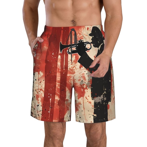 Fotbe Silhouette Trumpet Red Art Trajes de Baño Estampados para Hombre, Shorts de Verano de Secado Rápido, Ropa de Playa, Bañadores-XX-Large