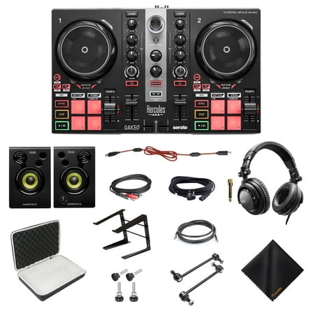 Hercules All in One DJ Learning Kit - Inpulse 200MK2 DJ Controller with On-Stage Laptop Stand, Waith Hard Travel Case and Waith Cleaning Cloth - Serato DJ Lite & DJUCED Software Included (Bundle Set)