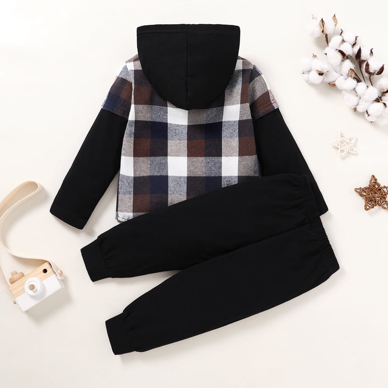 Younger Tree Toddler Boy Plaid Hoodie Shirt & Pants Set photo 5