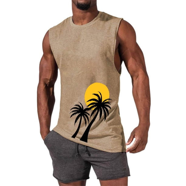 Camiseta sin mangas de cuello redondo para hombre, informal, a la moda, con estampado, deportiva, de poliéster