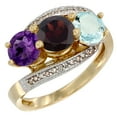 thumbnail image 1 of 14K Yellow Gold Natural Amethyst, Garnet & Aquamarine 3 stone Ring Round 6mm Diamond Accent, size 10, 1 of 2