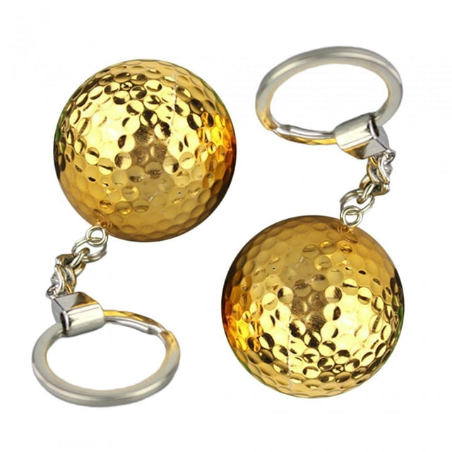 2 piezas de llavero de pelota de golf, llavero de metal portátil, llavero de coche, bolso colgante para Oro