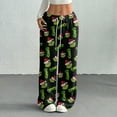thumbnail image 2 of Women's Casual And Fashionable Greentown Printed Elastic Waist, Loose Straight Leg With Plush Pants With Rope, 2 of 2