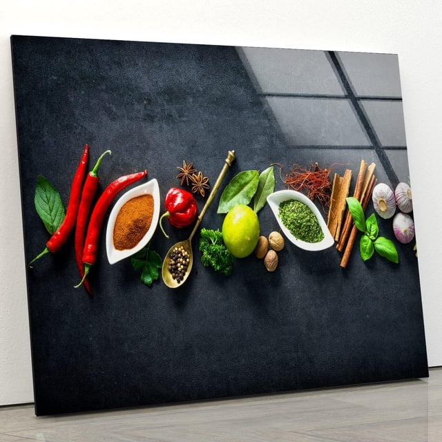 HelloGlass Spices Kitchen Wall Art Tempered Glass Wall Art Spices Wall Art Modern Decor Glass Printing Wall Art Tempered Glass Panel Kitchen Wall Decor 24x16inch