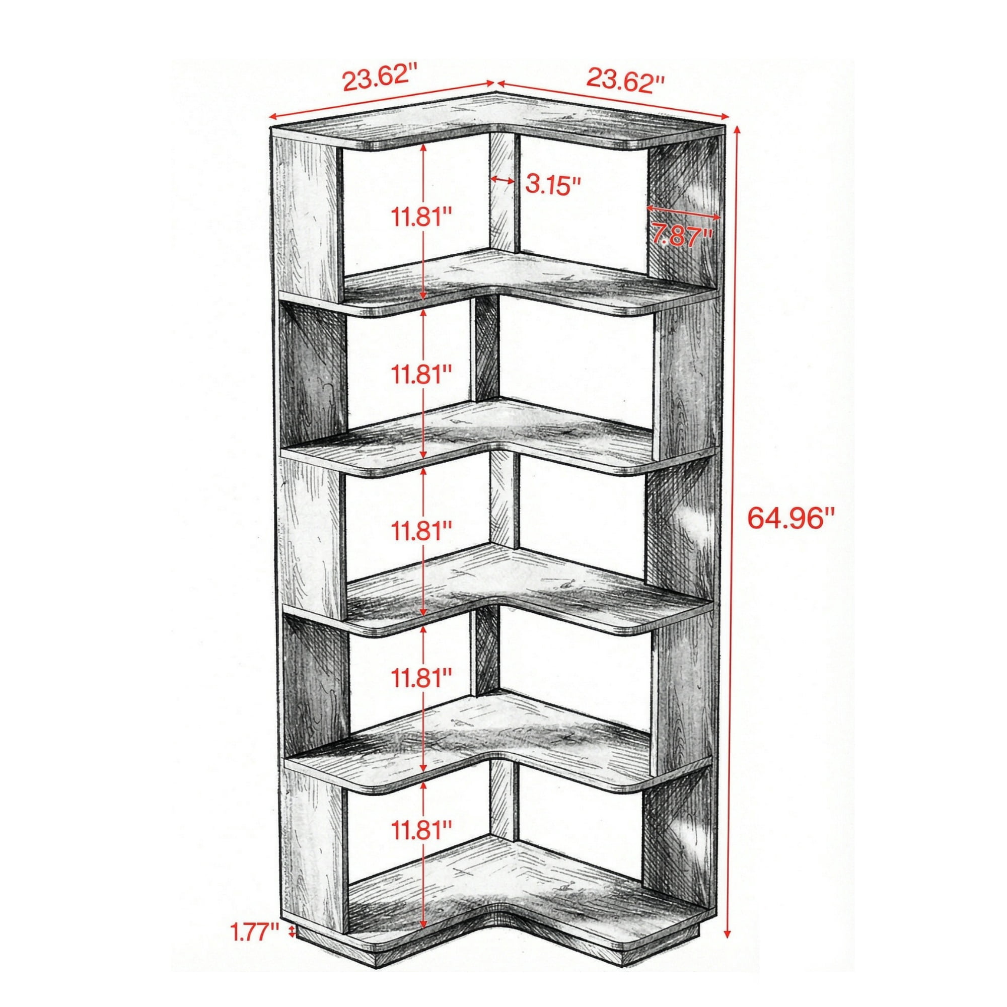65 Inch L Shaped Corner Bookshelf with 6 Tier Display Shelves and Anti Drop Panel