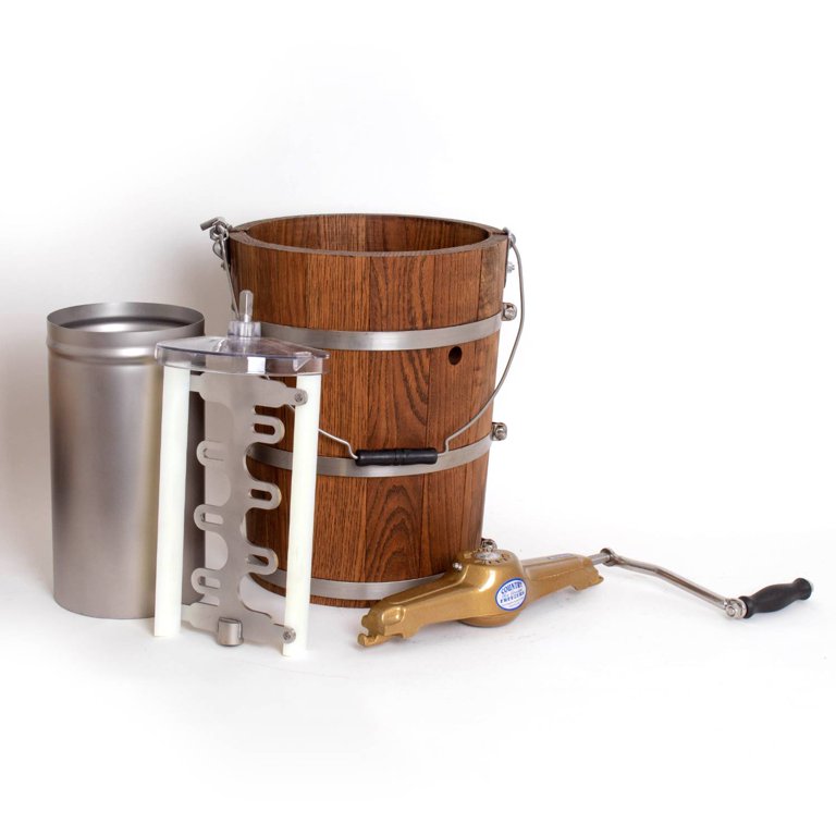 Lehman's Manual Ice Cream Maker - Make Your Own Homemade Ice Cream, Hand Crank with Stainless Steel Can and Oak Tub, 4 Quart Capacity
