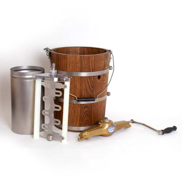 Lehman's Manual Ice Cream Maker - Make Your Own Homemade Ice Cream, Hand Crank with Stainless Steel Can and Oak Tub, 4 Quart Capacity