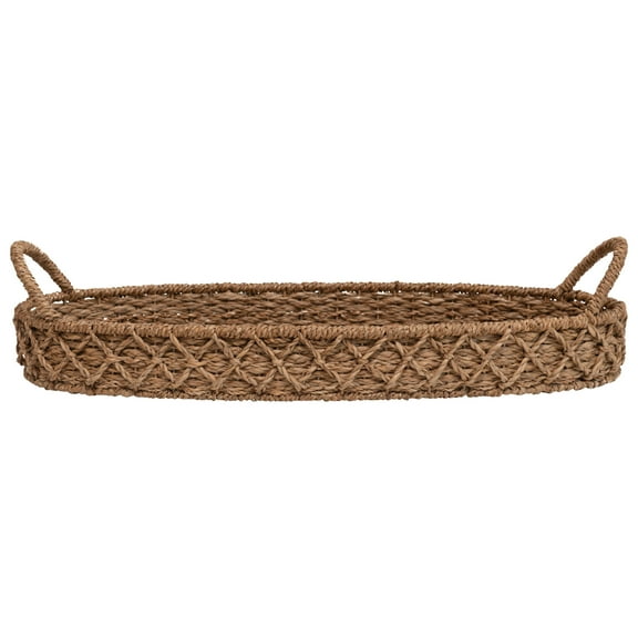 Creative Co-Op Decorative Oval Woven Seagrass Tray with Handles