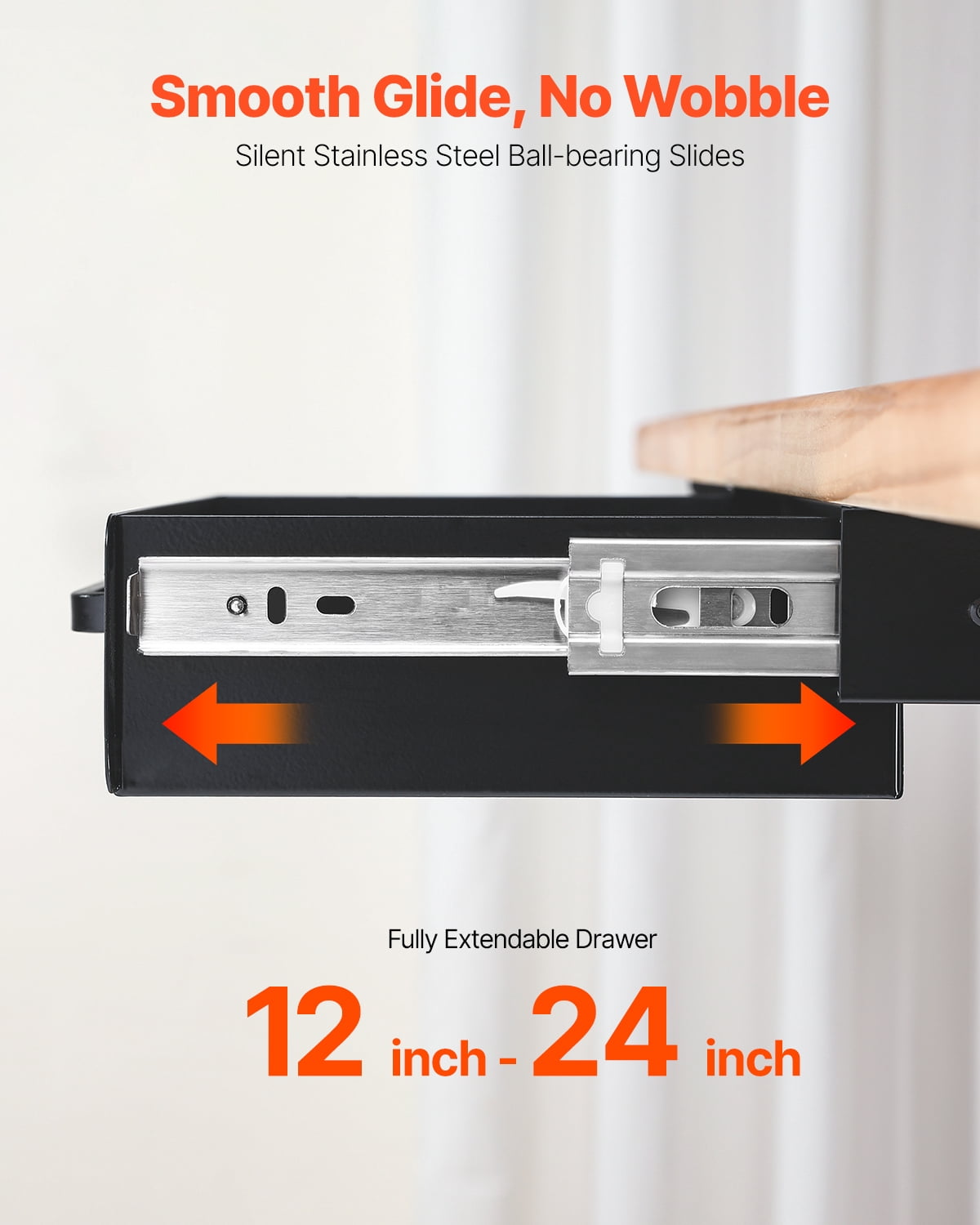 VEVOR 13" Wide Under Desk Drawer Slide Out, Under Desk Mount Pull Out Drawer Attachment, Hidden Desk top Storage Organizer, Under Table Pencil Drawer for Office Home Sit Stand Workstation,15x9x3 In