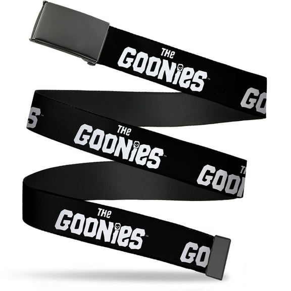 Adjustable Belt, Clamp Buckle, Cut-to-Fit, The Goonies Title Logo Black White