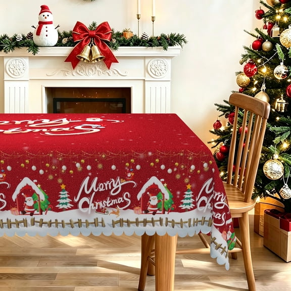 Nanqianyi Red Christmas Rectangle Tablecloth,Waterproof Stain Resistant Table Cover,52x70 Inch