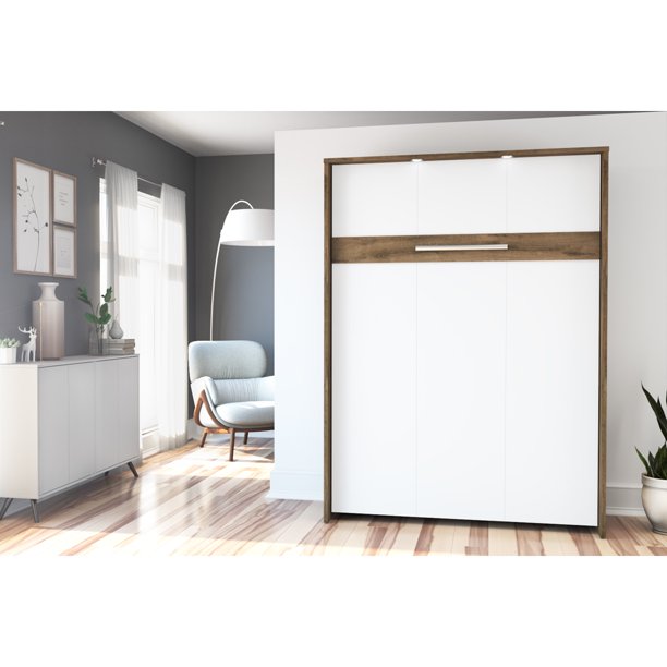 Bestar Cielo Full Wall Bed In Rustic Brown And White Walmart Com Walmart Com