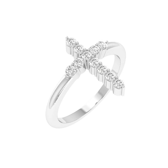 Bling Craft Religious Cross Ring for Women Stackable 0.33 ct Round Moissanite 14k White Gold Plated 925 Sterling Silver Size 8 (Color D, VVS1)