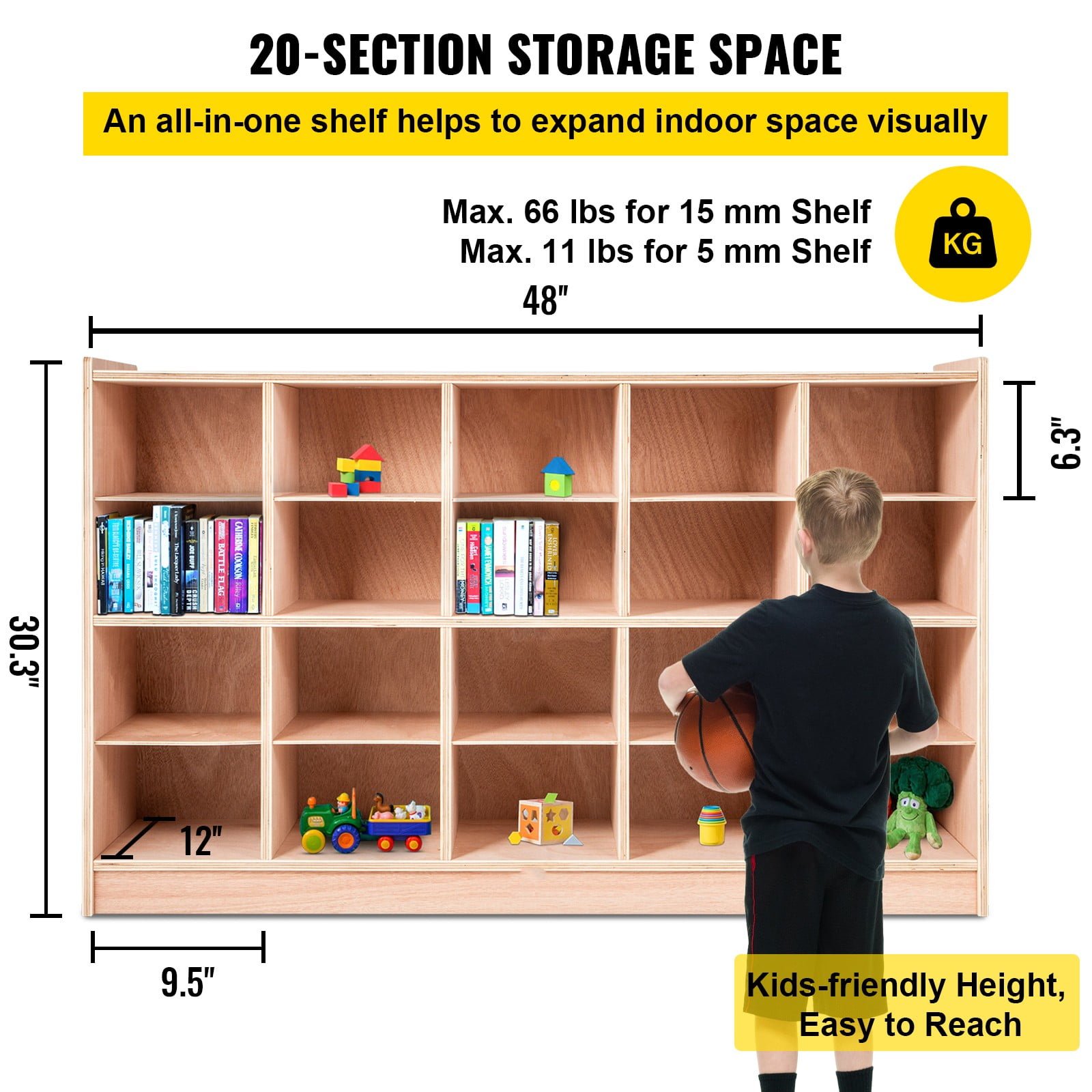 VEVOR Preschool Coat Locker Storage Cabinet Cubby Locker 5-Section Toddlers and Kids