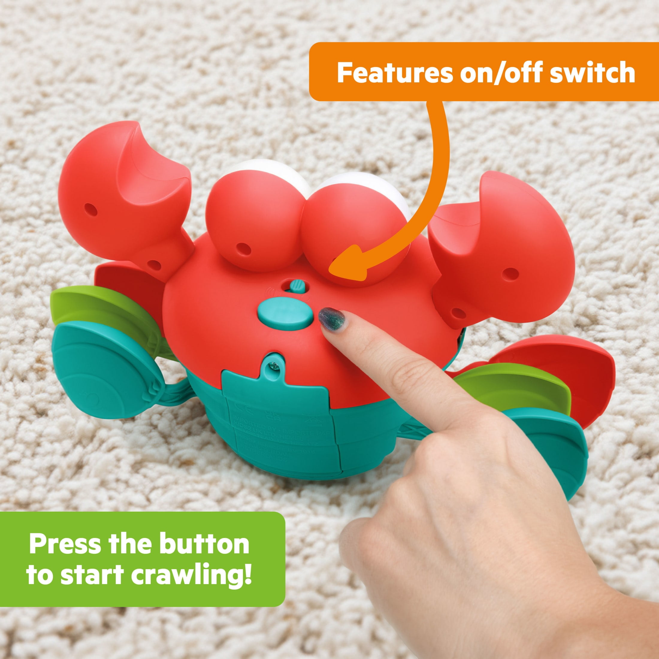 Bright Starts Rockin’ Crawling Crab Interactive Musical Baby Toy, Red, Unisex, Infant