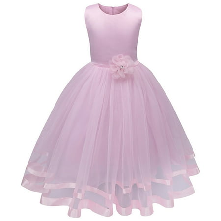 

SDJMa Toddler Girls Solid Color Flowers Net Yarn Bowknot Birthday Party Flowers Gown Kids Dresses