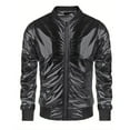 thumbnail image 2 of Metallic Jacket for Men 70s Disco Party Varsity Jacket Zip Up Baseball Bomber Jackets Outerwear Coat, 2 of 6